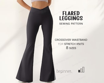 Patrón de costura para pantalones acampanados, patrón de leggings acampanados, patrón de pantalones de campana, patrones de costura para principiantes, patrón de pantalones de tallas grandes, pantalones de yoga