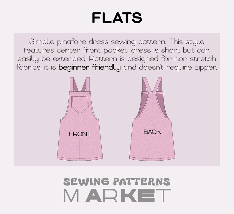 Pinafore Dress Sewing Pattern, Short Dress Pattern for Girls, Easy