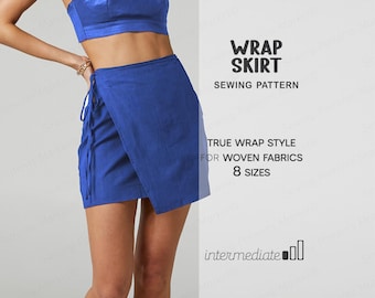 Simple Skirt Pattern, Wrap Skirt Sewing Pattern, Linen Skirt Beginner Pattern, Plus Size Mini Skirt, Short Summer Skirt, PDF Patterns