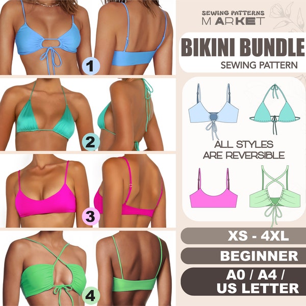 Bikini Schnittmuster Anfänger, XS - 4XL, Damen Badeanzug Schnittmuster, Badeanzug Schnittmuster, PDF Schnittmuster mit sofortigem Download