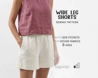Wide Leg Shorts Pattern, Linen Shorts Sewing Pattern, Women's Short Pattern for Woven Fabrics