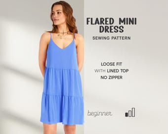 Summer Dress Sewing Pattern, Short Dress Beginner Pattern, Tiered Dress, Loose Fit Dress Pattern, Camisole Dress, Sundress PDF Pattern