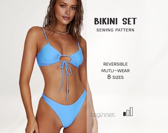 Patrón de bikini para principiantes, patrón de costura para trajes de baño, patrones digitales de tallas grandes, trajes de baño XS - 4XL, patrones en PDF con descarga instantánea.