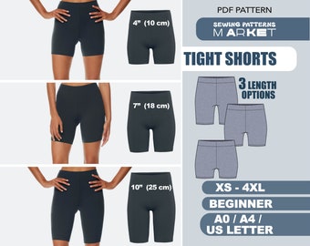 Shorts Pattern, Cycling Shorts, Womens Biker Shorts, Beginner Pattern, Digital Plus Size Patterns, XS - 4XL, Yoga Shorts, Fitness Shorts