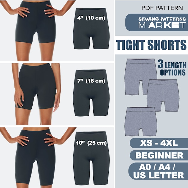 Shorts patroon, fietsshorts, dames bikershorts, beginnerspatroon, digitale plus size patronen, XS - 4XL, yogashorts, fitnessshorts