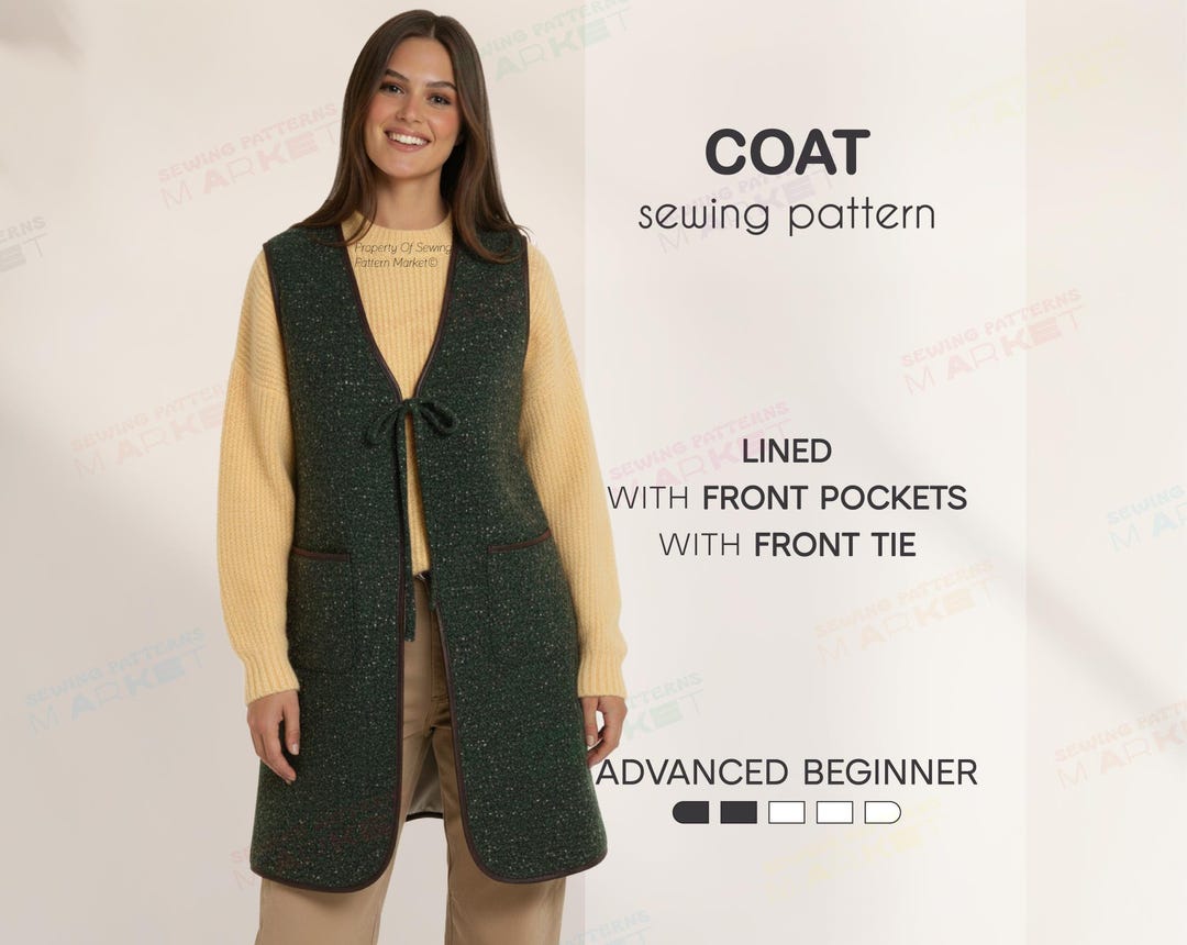 Winter Coat Sewing Pattern for Women, Vest Pattern, Sleeveless Long ...