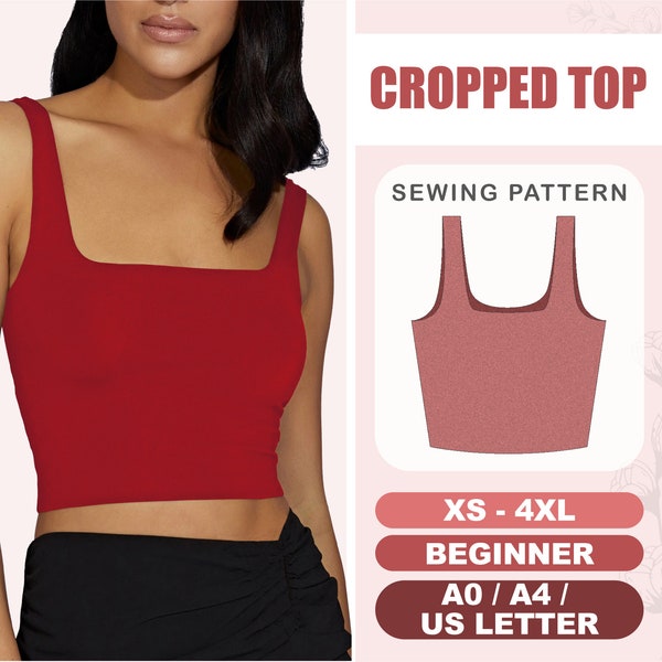 Cropped Top Sewing Pattern, Women Top Pattern Beginner Level, XS - 4XL, Digital PDF Sewing Patterns, Simple Crop Top, Instant Download