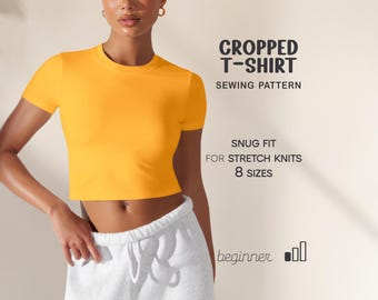 Cropped Top Pattern Beginner Crop T-Shirt Sewing Pattern, XS - 4XL, Women's Plus Size Top Pattern, PDF Digital Patterns, Instant Download
