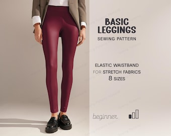 Patrón de costura para leggings de mujer, patrón digital en PDF para leggings de tallas grandes, patrón sencillo para leggings, patrón de pantalones para principiantes.