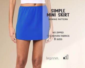 Einfacher Rock Schnittmuster, Mini Rock Anfänger Schnittmuster, Frauen einfacher Rock PDF Schnittmuster XS - 4XL, Plus Size Rock Schnittmuster, kurzer Rock