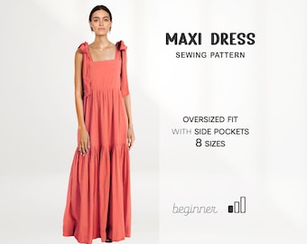 Linen Maxi Dress Sewing Pattern, Boho Sundress With Pockets (PDF Pattern)