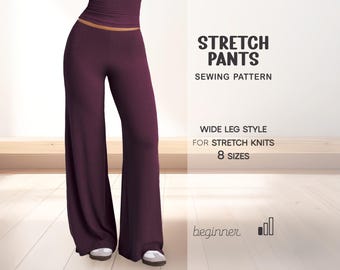 Wide Leg Pants Sewing Pattern BEGINNER Level, Yoga Pants Pattern, Trousers Lounge Pants XS - 4XL, Women Pants, Digital PDF Sewing Patterns