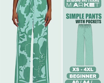 Pants Pattern, Wide Leg Pants, Trousers Pattern, Digital Sewing Patterns, XS - 4XL, Straight Leg PDF Sewing Pattern With Instant Download