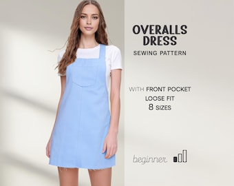 Pinafore Dress Pattern, Overalls Sewing Pattern For Women, Apron Sewing Pattern, Short Dress PDF Pattern, School Uniform Pattern