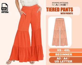 Flared Pants Sewing Pattern Beginner Level, Size XS - 4XL, Wide Leg Palazzo Pants With Pockets, Digital Sewing Pattern