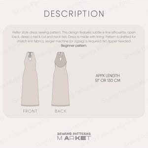 Halter Dress Pattern, Party Dress Sewing Pattern For Women, Flared Dress Pattern, Long Dress PDF Pattern, open back dress pattern, womens dress pattern, birthday dress pattern, stretch dress pattern, fitted dress pattern, maxi dress pattern, sewing pattern for womens dress, elegant dress pattern, PDF sewing patterns for women