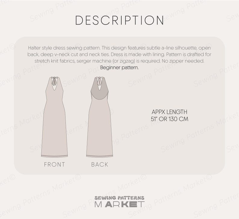 Halter Dress Pattern, Party Dress Sewing Pattern For Women, Flared Dress Pattern, Long Dress PDF Pattern, open back dress pattern, womens dress pattern, birthday dress pattern, stretch dress pattern, fitted dress pattern, maxi dress pattern, sewing pattern for womens dress, elegant dress pattern, PDF sewing patterns for women