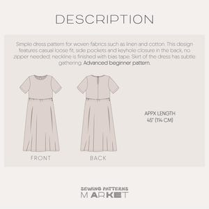 PDF Sewing patterns for women, plus size dress pattern, simple dress pattern, beginner dress pattern, linen dress, flared dress pattern, midi dress pattern, linen tunic pattern, cotton dress, dress with pockets for women, easy dress pattern