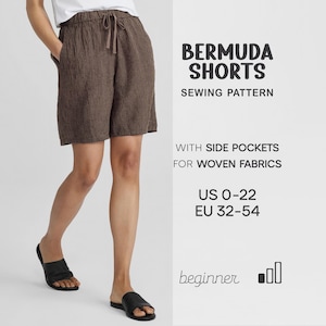 Enkelt shortsmönster för kvinnor, nybörjarsömnadsmönster, bermudashortsmönster, shorts i plusstorlek i PDF-format, pyjamasshorts