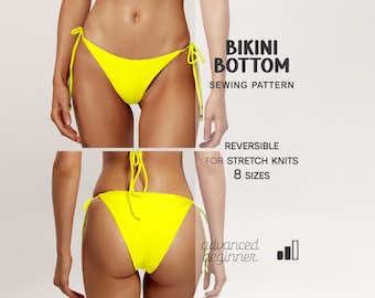 Wzór na bikini dla kobiet – wzór na bikini z wiązaniem z boku, wzór na dwustronny kostium kąpielowy, prosty kostium kąpielowy w formacie PDF. Wzór na kostium dla początkujących.