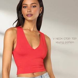 Crop Top Sewing Pattern, V Neck Top Pattern, Women Cropped Top Beginner Pattern, Plus Size Top Pattern, XS - 4XL, PDF Sewing Patterns
