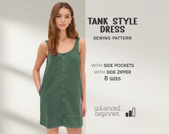 Denim Dress Sewing Pattern, Tank Dress Pattern, Slip Dress Pattern, A-Line Dress Pattern, Mini Dress PDF Sewing Pattern, Summer Dress
