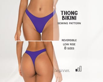 Thong Bikini Sewing Pattern, Simple Swimsuit Pattern XS - 4XL, Womens Swimwear Patterns, Digital PDF Patterns Plus Size, Instant Download