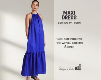Long Dress Sewing Pattern, Maternity Dress Pattern, Sundress Beginner Pattern, XS - 4XL, Linen Dress Pattern, Plus Size Dress Pattern