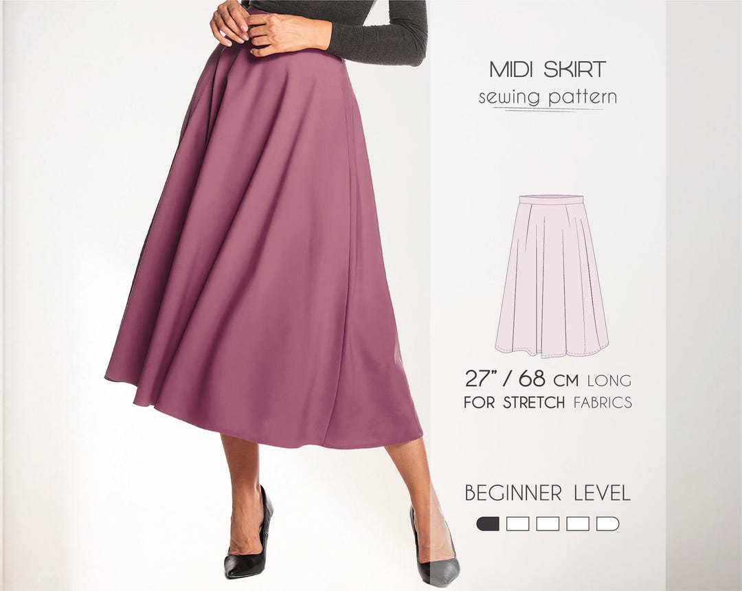 Midi Skirt Sewing Pattern for Beginners, Circle Skirt Pattern, Flared — free download