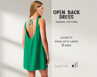 Backless Dress Pattern, A Line Dress Sewing Pattern For Women, Summer Dress Pattern, Sundress Pattern, Short Woven Dress Pattern