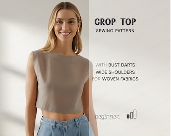 Sewing Patterns For Women, Linen Top Pattern, Crop Top Pattern, Tunic Pattern, Linen Shirt Sewing Pattern, Cotton Top Pattern Beginners
