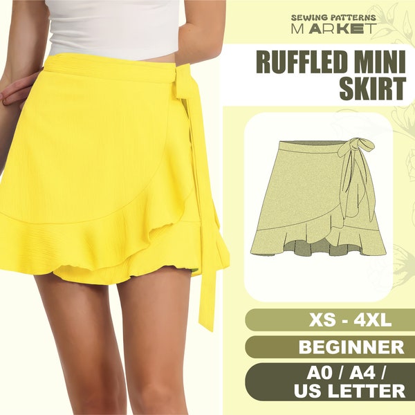 Flared Skirt Pattern, Ruffled Mini Skirt Pattern, Beginner Sewing Patterns, XS - 4XL, Plus Size Skirt Pattern, Wrap Skirt, PDF Patterns