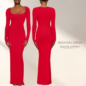 Long Dress Pattern, Bodycon Dress Sewing Pattern, Maxi Dress Pattern, Plus Size Sewing Patterns, XS - 4XL, Long Sleeve Dress, Beginner Level