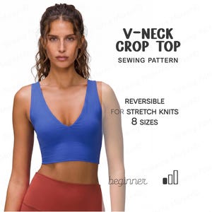 V-Neck Top Sewing Pattern XS - 4XL, Crop Top Beginner Pattern, Sports Top Sewing Pattern, Plus Size Top, PDF Sewing Pattern Instant Download