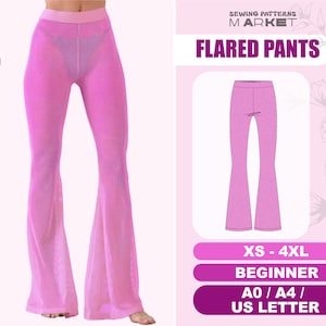 Flare Pants Sewing Pattern Beginner Bell Bottom Flared Leggings, Easy Women's Pants Pattern, Size XS - 4XL, Digital Sewing Patterns