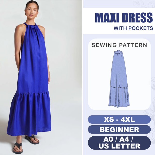 Long Dress Sewing Pattern, Maternity Dress Pattern, Sundress Beginner Pattern, XS - 4XL, Linen Dress Pattern, Plus Size Dress Pattern