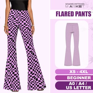 Flared Pants Sewing Pattern Beginner Level, Size XS - 4XL, Digital Sewing Pattern