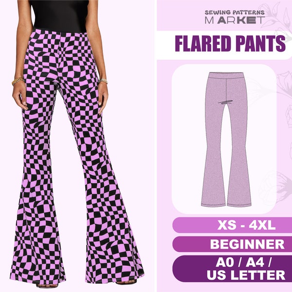 Flared Pants Sewing Pattern Beginner Level, Size XS - 4XL, Digital Sewing Pattern