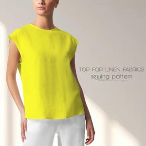 Linen Top Sewing Pattern, Sleeveless Shirt Pattern Beginner, Women Blouse Sewing Pattern, Plus Size Top Pattern, XS-4XL, Beginner Patterns