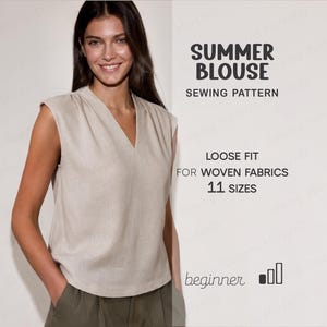 Linen Top Pattern, Tank Top Sewing Pattern, Sleeveless Top Pattern For Women, Summer Blouse Pattern