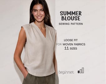 Linen Top Pattern, Tank Top Sewing Pattern, Sleeveless Top Pattern For Women, Summer Blouse Pattern
