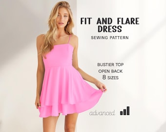 Flared Dress Pattern, Cute Dress Sewing Pattern For Girls, Cottagecore Dress Pattern, Sundress Pattern, Short Dress Pattern, Romantic Dress