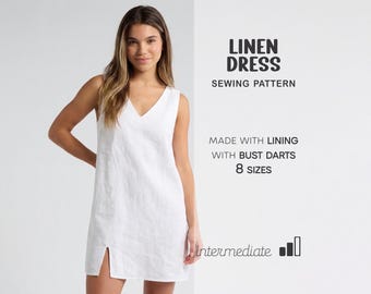 Mini Dress Sewing Pattern, Linen Dress Pattern, Summer Dress Pattern, Simple Dress Pattern For Women