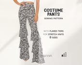 Halloween Costume Pattern, Flare Pants Sewing Pattern, Bell Bottom Pants Pattern, 70ss Disco Pants, Ruffle Pants Patterns, Layered Pants