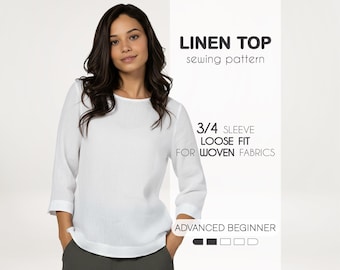 Naaipatronen voor vrouwen, blouse naaipatroon, linnen toppatroon, tuniekpatroon, linnen shirt naaipatroon, patroon katoenen top, beginners