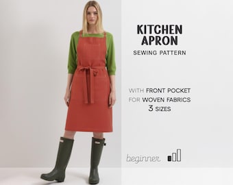 Patrón de delantal para mujer, patrón de delantal de cocina, patrón de delantal de taller para hombre, delantal de regalo DIY, patrones digitales para principiantes, descarga instantánea