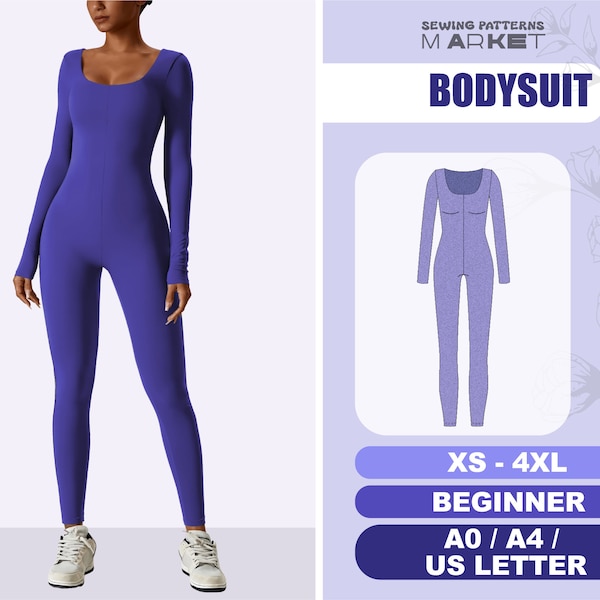 Bodysuit Pattern, Womens Jumpsuit Sewing Pattern XS - 4XL, Plus Size PDF Digital Patterns, Overall Onesie Pattern, Beginner Pattern