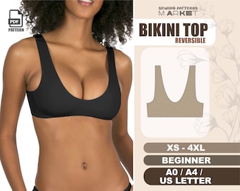 Bikini Top Sewing Pattern, Beginner Swimsuit Pattern, Womens Sewing Patterns, Size XS - 4XL, Digital PDF Patterns, Instant Download