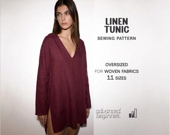 Linen Shirt Pattern For Women Summer Tunic Pattern, Beach Cover Sewing Pattern, Cotton Blouse Pattern, Plus Size Sewing Patterns