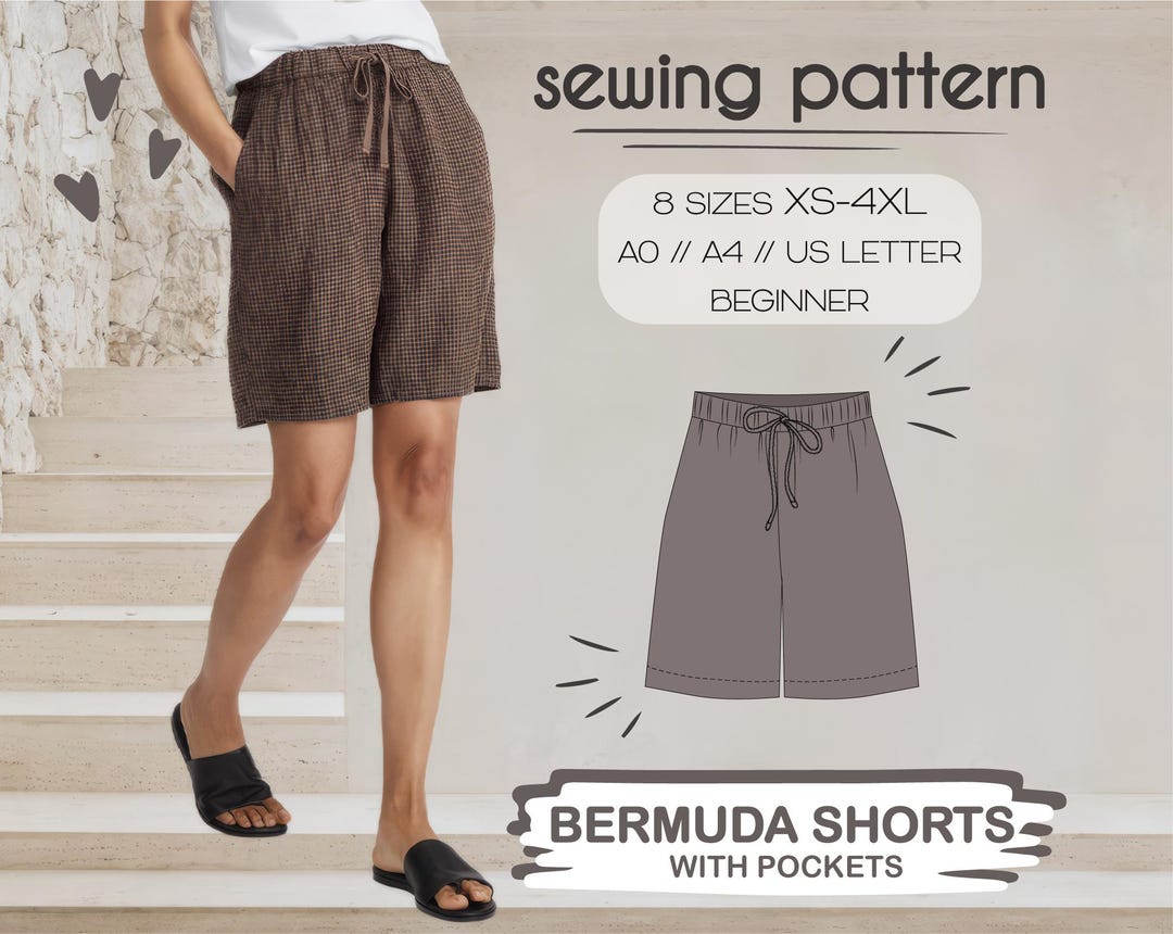 Simple Shorts Pattern for Women Shorts Beginner Sewing Pattern, Bermuda ...